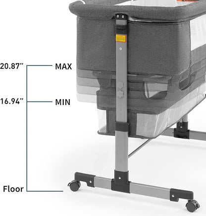 Bedside Crib,3 in 1 Baby Crib Adjustable Portable Bed for Infant,Baby Bassinet with Mosquito net Baby Newborn Must Have Bed,Grey - LeafyLoom