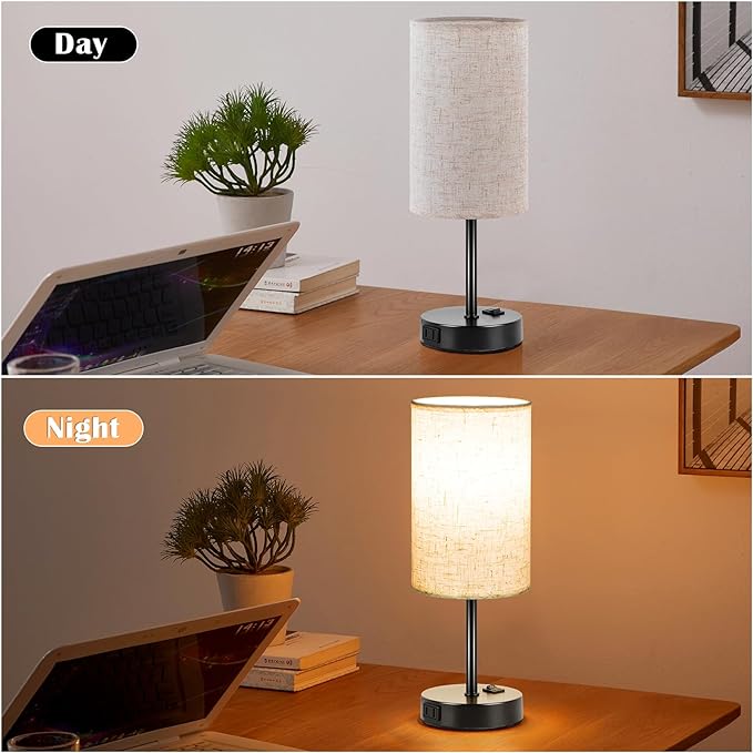 ZJOJO Table Lamp for Bedroom, Bedside Table Lamps Set of 2, Small Lamp with 3 Way Dimmable Desk Lamp Using Rocker Switch, Nightstand Lamp with AC Outlets for Living Room Home Decor - LeafyLoom