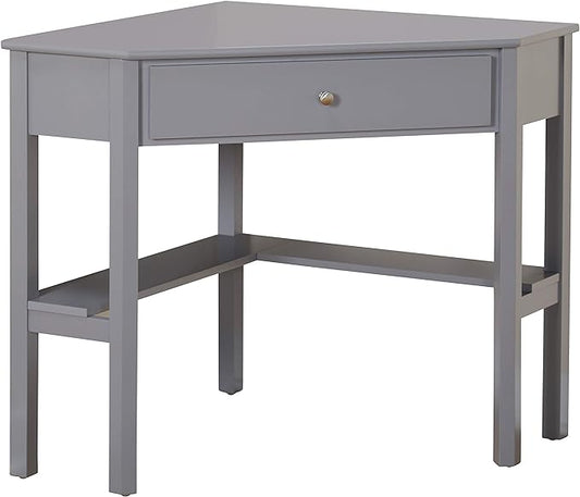 Target Marketing Systems Ellen Corner Desk Drawer and One Storage Shelf for Living Room, Bedroom, or Home Office, Small Computer Table, 42" W x 30" H, Gray - LeafyLoom