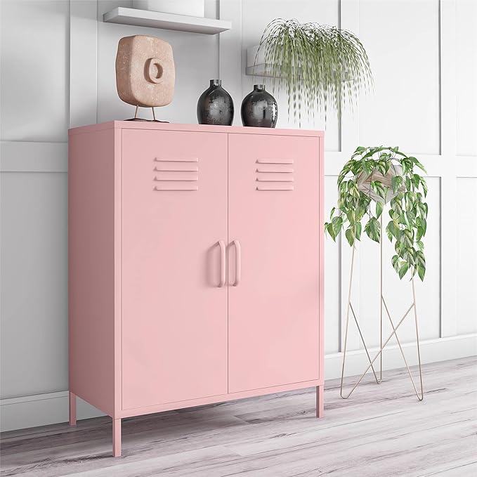 Novogratz Cache 2 Door Metal Locker Storage Cabinet, Bashful Pink - LeafyLoom