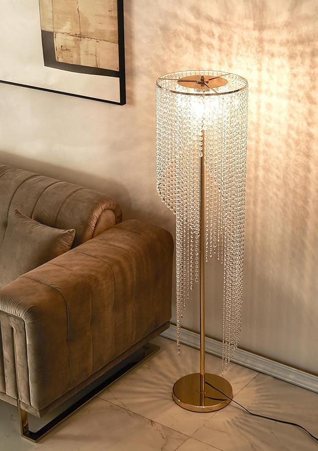 Raindrop Crystal Floor Lamp French Golden - LeafyLoom