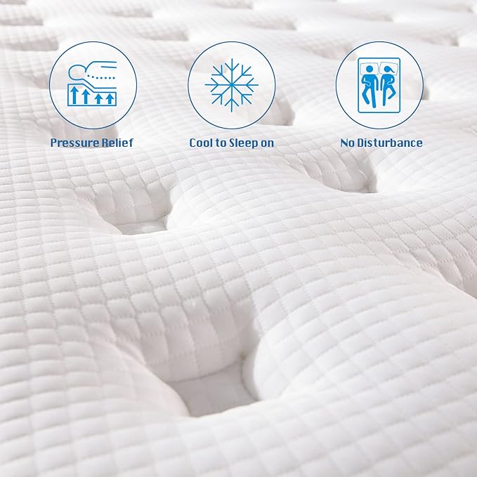 Rimensy King Mattress, 12 Inch Hybrid Mattress in a Box, Gel Foam Mattress, Individually Wrapped Pocket Coils Innerspring Mattress, Support & Pressure Relief, Medium Firm, 76"*80"*12 - LeafyLoom