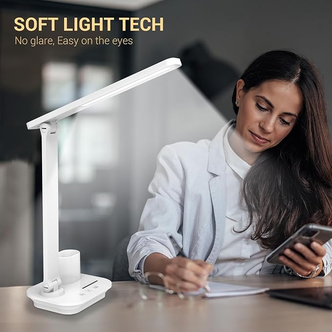 Cordless LED Desk Lamp for Home Office, 6000mAh Rechargeable Battery Operated Table Lamps with Pen Holder,Eye-Caring Reading Lamp, 3 Lighting Modes & Brightness Dimmer Light for Kids Study - LeafyLoom