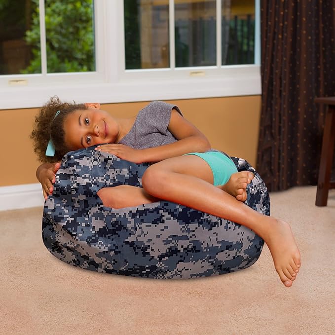 Posh Creations Bean Bag Chair for Kids, Teens, and Adults Includes Removable and Machine Washable Cover, Soft Nylon - Camo Digital, 27in - Medium - LeafyLoom