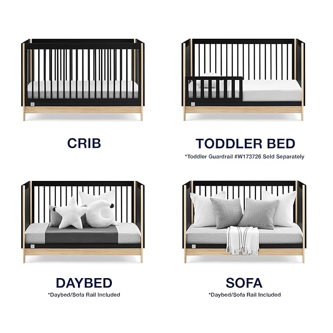 babyGap by Delta Children Tate 4-in-1 Convertible Crib TrueSleep Crib and Toddler Mattress (Bundle), Ebony/Natural - LeafyLoom