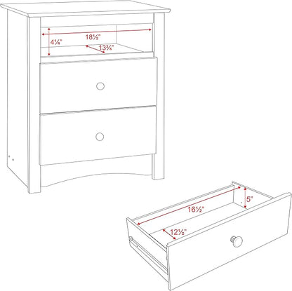 Prepac's Monterey 2 Drawer Nightstand: Elegant Bedroom Furniture, Bedside Table with Open Shelf, 23.25"W x 16"D x 28"H, White - WDC-2428 - LeafyLoom