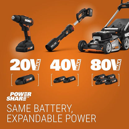 Worx 20V Cordless Leaf Blower WG547.9, Electric Blower, Powerful Turbine Fan Technology, 2-Speed Control, for One-Hand Operation, PowerShare – Bare Tool Only - LeafyLoom