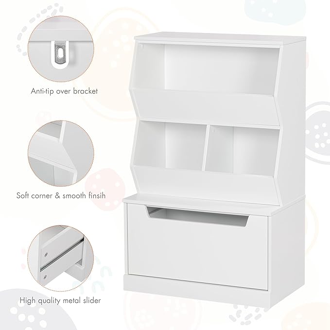 UTEX Kids Toy Storage Organizer, Bookshelf for Kids and Bookcase with Drawer, Children Open Storage Cubby for Kids Room Playroom Nursery White - LeafyLoom