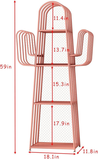 DOORXIF 4-Tier Ladder Pink Bookshelves Freestanding, Cactus Bookcase Storage Organizer Closet Corner Metal Display Cabinet, Corner Pink Bookshelf for Small Spaces, Pink Bookcase for Bedroom Office - LeafyLoom