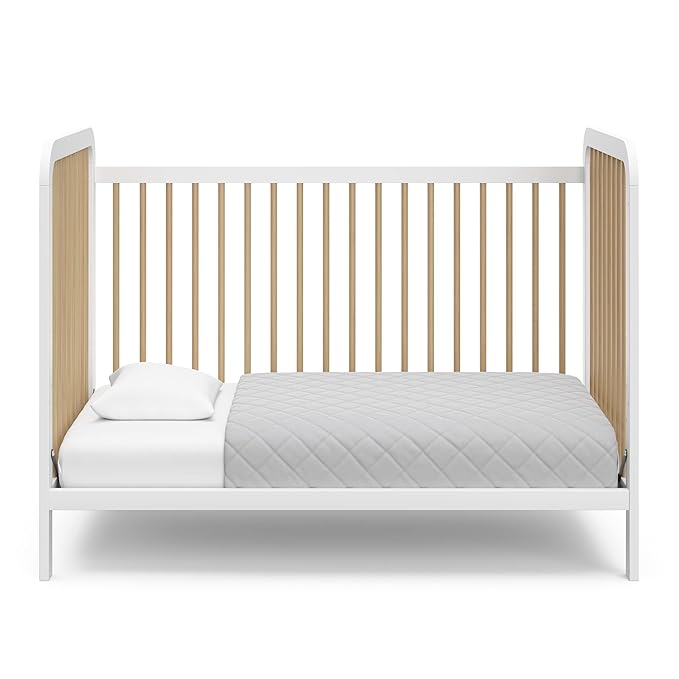 Storkcraft Pasadena 3-in-1 Convertible Crib (White with Driftwood) – GREENGUARD Gold Certified, Converts to Daybed and Toddler Bed, Fits Standard Full-Size Crib Mattress, Adjustable Mattress Height - LeafyLoom