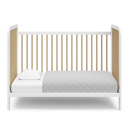 Storkcraft Pasadena 3-in-1 Convertible Crib (White with Driftwood) – GREENGUARD Gold Certified, Converts to Daybed and Toddler Bed, Fits Standard Full-Size Crib Mattress, Adjustable Mattress Height - LeafyLoom