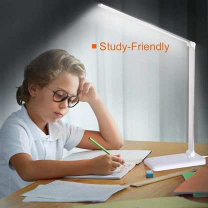 LED Desk Lamp,Eye-Caring Table Lamps,Stepless Dimmable Office Lamp with USB Charging Port,Touch/Memory/Timer Function,25 Brightness Lighting,Foldable Lamp for Reading,Studying,Working - LeafyLoom