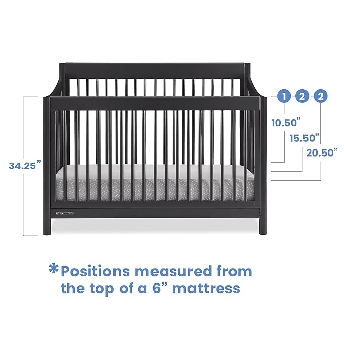 Delta Children Brooks 6-in-1 Convertible Crib, Midnight Grey + Simmons Kids Quiet Nights Breathable Crib Mattress with Removable/Machine Washable Cover (Bundle) - LeafyLoom