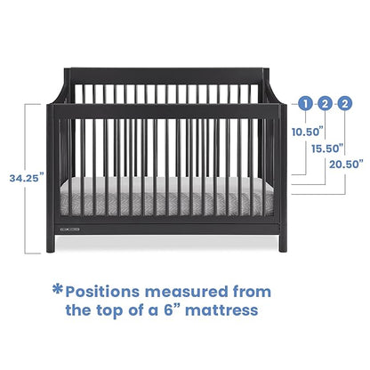 Delta Children Brooks 6-in-1 Convertible Crib, Midnight Grey + Simmons Kids Quiet Nights Breathable Crib Mattress with Removable/Machine Washable Cover (Bundle) - LeafyLoom