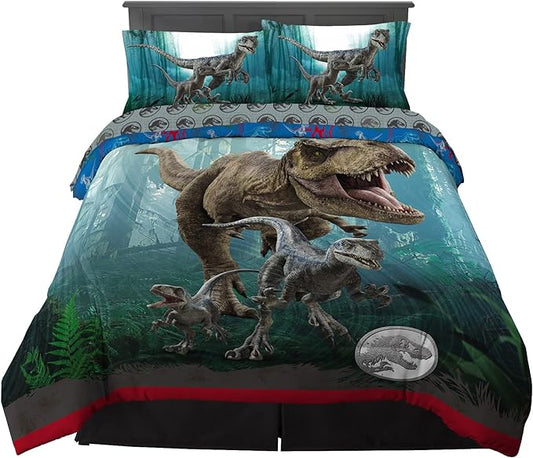 Franco Kids Bedding Super Soft Comforter and Sheet Set, 5 Piece Full Size, Jurassic World Dominion - LeafyLoom