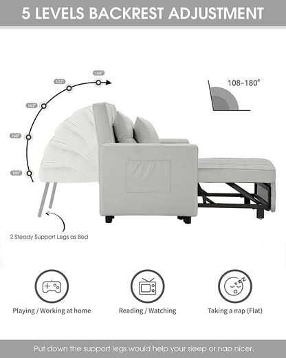 XSPRACER [UPDATED] Convertible Chair Bed, Sleeper Chair Bed 3 in 1, Stepless Adjustable Backrest,Armchair, Sofa, Bed, Linen, Silver, Single One - LeafyLoom