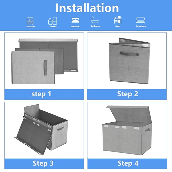 homyfort Large Toy Box Chest for Kids Boys,Collapsible Toy Bin Storage Organizer Basket with Lids for Blanket,Toys,Toddler,Nursery,Playroom (Grey) - LeafyLoom