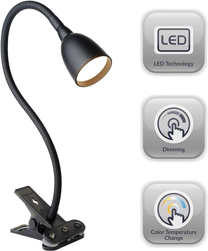 Newhouse Lighting NHCLP-OL-BK Olivia LED Clamp Light Desk Lamp with Flexible Gooseneck, 3 Brightness Levels & 3 Color Modes, Black - LeafyLoom