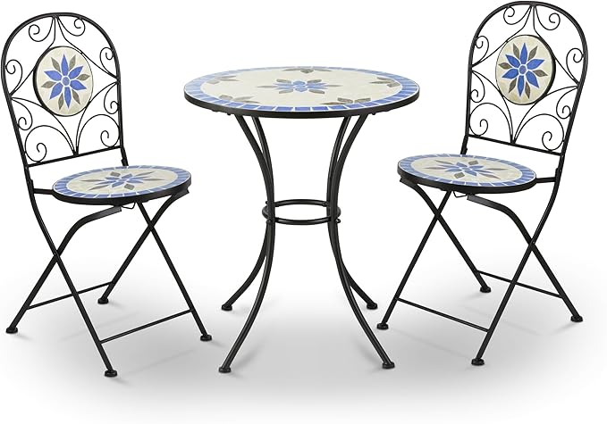 Alpine Corporation Blue and Beige Mosaic Bistro Set, 3-Piece - LeafyLoom