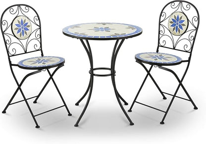 Alpine Corporation Blue and Beige Mosaic Bistro Set, 3-Piece - LeafyLoom