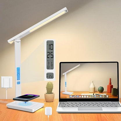 10 in 1 Smart Led Desk Lamp, Desk Table Lamp for Home Office, Eye-Caring Office Lamp with Night Lights, Lamp for Desk with 10W Wireless Charger, Dimmable Touch Lamp for Bedroom Reading Study Work - LeafyLoom