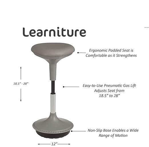 Learniture Adjustable Height Active Learning Stool for Office Desks and Classrooms, Foam-Padded Backless Wobble Stool with Rocking Motion, Gray - LeafyLoom