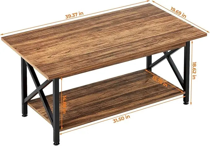 GreenForest Coffee Table with Storage, 39inch Modern Coffee Tables for Living Room, X-Frame Design Farmhouse Coffee Table Space Saving Living Room Tables, Easy Assembly, Walnut - LeafyLoom