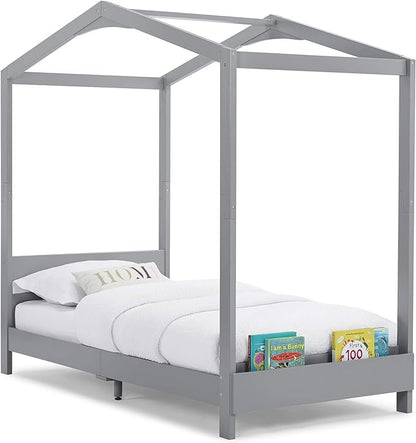 Delta Children Poppy House Wood Twin Bed, Platform Bed - No Box Spring Needed, Grey - LeafyLoom