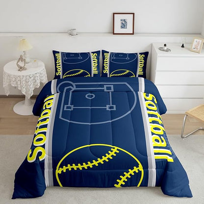 Feelyou Kids Softball Comforter Set Twin Size Sports Game Bedding Set for Boys Girls Teens Bedroom Decor Baseball Comforter Softball Gaming Theme Duvet Set with 1 Pillow Case - LeafyLoom