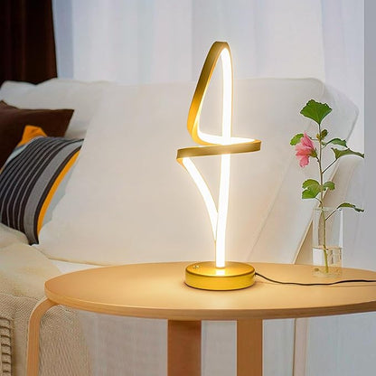 Modern Table Lamp,RGB Table Lamp，LED Spiral Lamp, Gold Bedside Lamp with 7 Colors 10 Light Modes, Touch Dimmable Nightstand Lamp for Bedroom Living Room Home Office, 15W - LeafyLoom