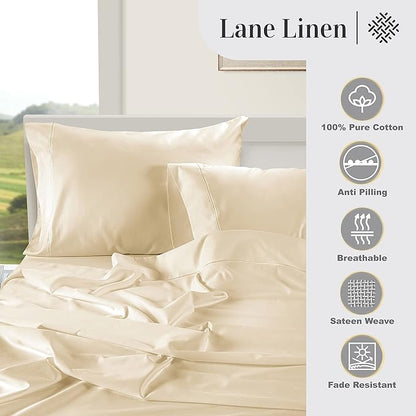 LANE LINEN Luxury 100% Egyptian Cotton Bed Sheets - 1000 Thread Count 4-Piece Ivory Full Set Bedding Sateen Weave Hotel 16" Deep Pocket (Fits Upto 17" Mattress) - LeafyLoom