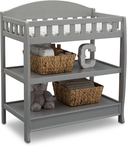 Delta Children Heartland 4-in-1 Convertible Crib Infant Changing Table with Pad + Serta Perfect Start Crib Mattress, Grey - LeafyLoom