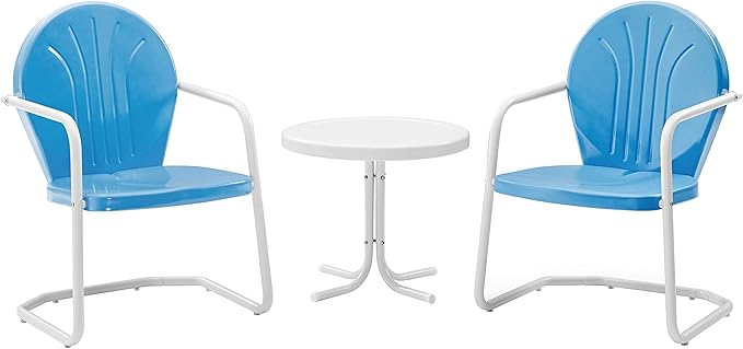 Crosley Furniture KO10004BL Griffith 3-Piece Retro Metal Outdoor Seating Set with Table and 2 Chairs, Sky Blue - LeafyLoom