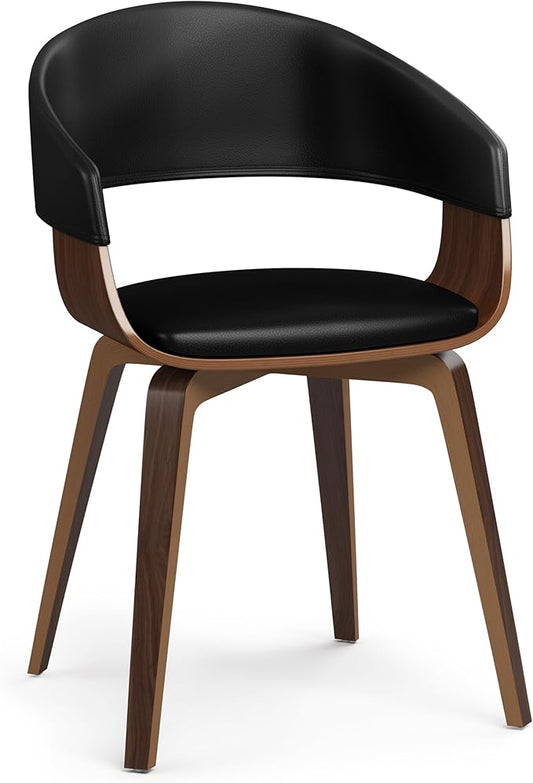 SIMPLIHOME Lowell Mid Century Modern Bentwood Dining Chair in Black Vegan Faux Leather for The Dining Room - LeafyLoom