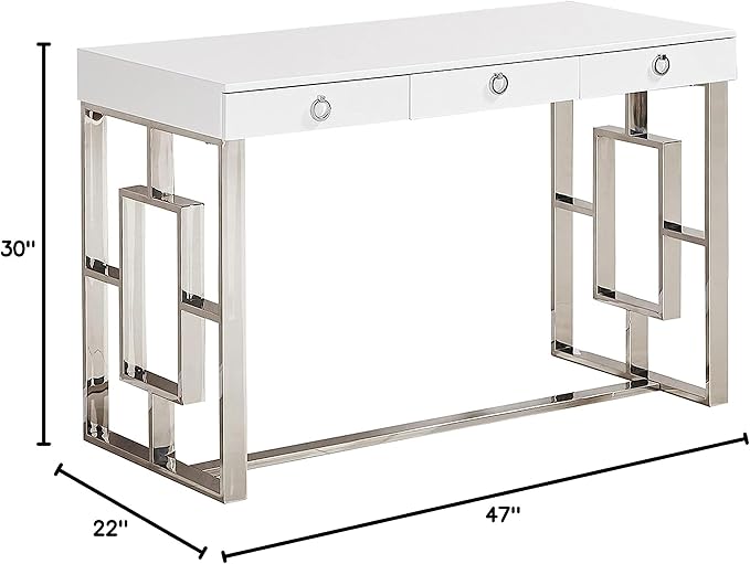 Best Master Furniture Brooke Mid-Century Modern Glossy Home Office Desk, Silver - LeafyLoom