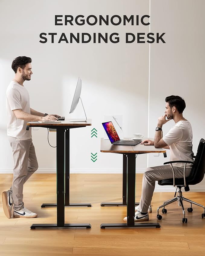 Memory Electric Height Adjustable Desk Sit Stand Up Computer Workstation for Home Office, 48inch, Rustic Brown - LeafyLoom