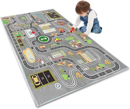 Kids Rug Play Mat Great for Playing with Cars and Toys,Educational Kid Road and Traffic City Life Carpet,Children Baby Fun Throw Rug for Bedroom Play Room,24X35Inch/60X90CM - LeafyLoom