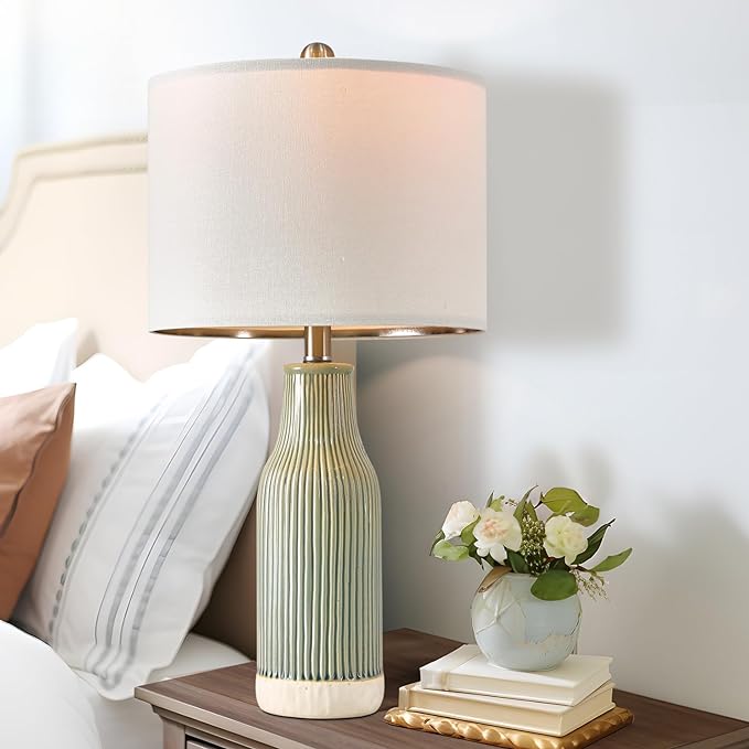 Lamp for Bedroom: 23.75" Single Ceramic Table Lamp - Modern Small Lamp Bedside Lamp Living Room Lamp Nightstand Lamp Vintage Lamp Farmhouse Lamp Green Lamp… - LeafyLoom