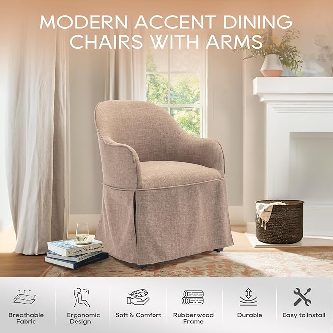 COLAMY Modern Accent Dining Chair, Barrel Accent Armchair, 20 Inch Dining Chair with Cover, Dining Chair with Back for Kitchen,Dining Room,Camel - LeafyLoom