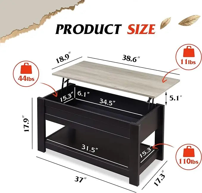 WLIVE Coffee Table, 39" Lift Top Coffee Table with Hidden Compartment and Storage Shelf for Living Room,Greige - LeafyLoom