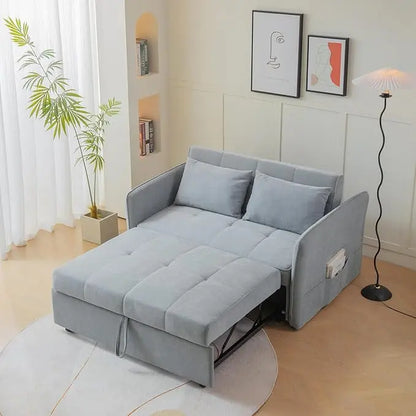 3-in-1 Multi-Functional Convertible Sofa, Chenille Sleeper Couch Pull-Out Bed, Loveseat Chaise Lounge with Adjustable Armrest and Reclining Backrest for Living Room, Small Space, Gray 53.5" - LeafyLoom