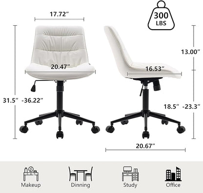 Kidol & Shellder Armless Office Chair Desk Chair Comfy Makeup Vanity Chair with Back Ergonomic Swivel Chair Home Office Desk Chairs with Wheels Rolling Computer Chair Bedroom Accent Chair(White) - LeafyLoom