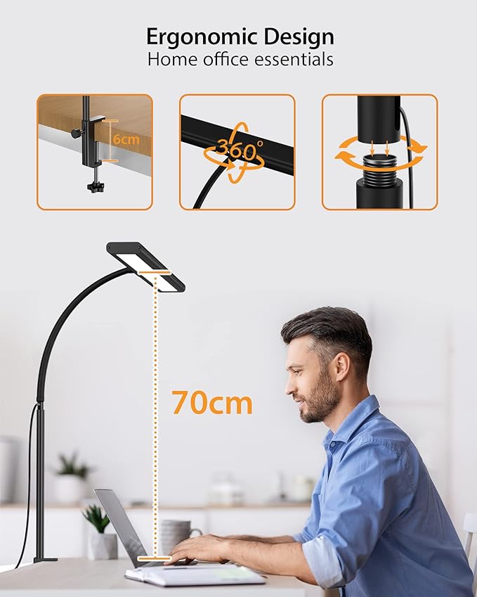 Desk Lamp with Remote, [Dimmable & Adjustable] 160 LED Desk Lamp Home Office, Flexible Gooseneck USB Reading Lamp with Clamp, Eye-Caring Clip on Desk Light with 1H Timer Working for Video Conference - LeafyLoom