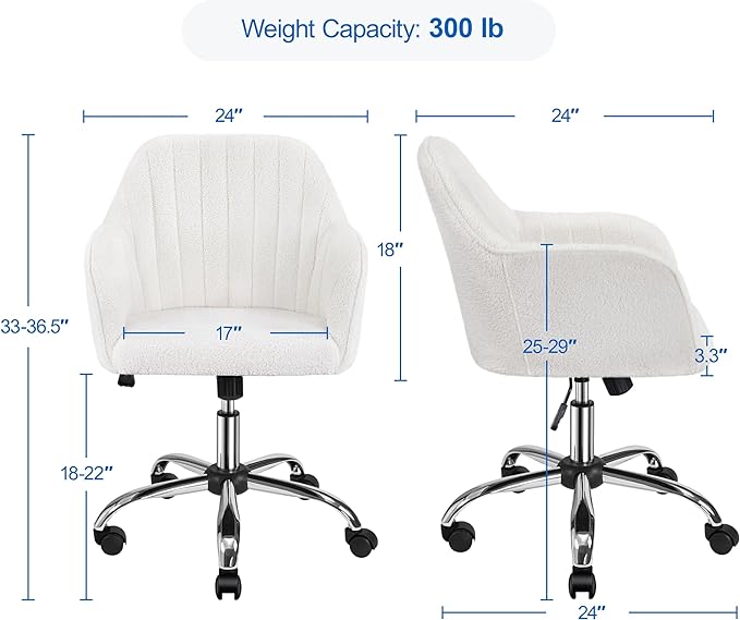 Yaheetech Office Desk Chair Height Adjustable Task Chairs Modern Office Chair Makeup Chair 360° Swivel Computer Chair Mid Back Chair Living Room Chairs with Arms&Stainless Base Accent Ivory - LeafyLoom