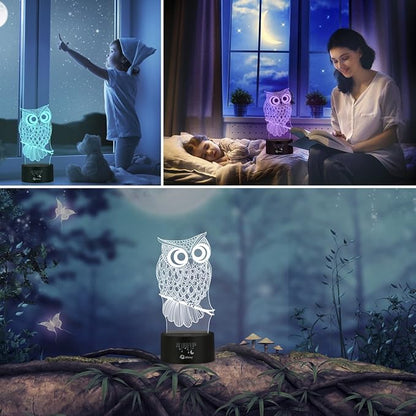 Elstey Owl 3D Illusion Lamp, 7 Color Changing Touch Table Desk LED Night Light Great Kids Gifts Home Decoration - LeafyLoom