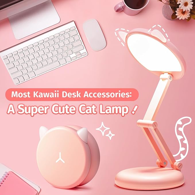 Cute Desk Lamp Foldable & Portable Lamp, Rechargeable+9 Brightness Pink Desk Lamp Kawaii Room Decor,Cute Lamp Kawaii Lamp Kawaii Desk Accessories,Pink Desk Lamp Cute Lamp Kawaii Room Decor Kawaii Lamp - LeafyLoom