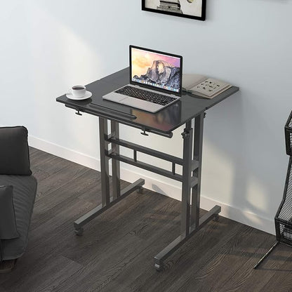 DlandHome Mobile Standing Desk Stand Up Desk Rolling Desk, Stand Sit Desk Mobile Computer Desk Adjustable Standing Desk 23.6inches Table Workstation Mobile Desk Cart Tray Black - LeafyLoom