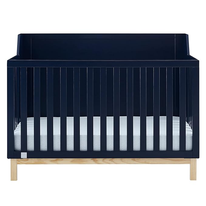 Delta Children babyGap Oxford 6-in-1 Convertible Crib + Brannan Bear Bookcase with Bins + Brannan Bear Wall Shelf with 4 Hooks, Navy/Natural (Bundle) - LeafyLoom