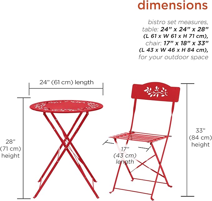 Alpine Corporation Indoor/Outdoor 3-Piece Bistro Set Folding Table and Chairs Patio Seating, Red - LeafyLoom