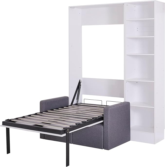 Merax Twin Size Murphy Bed Wallbed with Sofa and Side Storage Shelves,Space Saving,for Guest Living Room - LeafyLoom